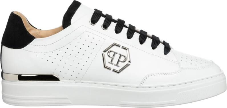 Philipp Plein Geperforeerde leren sneakers met contrast hiel White