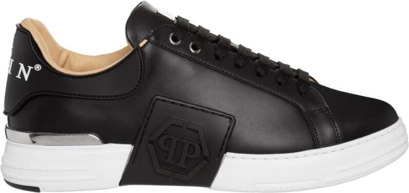 Philipp Plein Zwarte Leren Lo-Top Hexagon Sneakers Zwart Heren