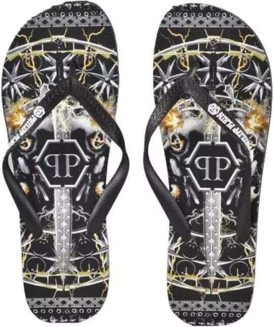 Philipp Plein Skull Grafische Flip Flops Stijlvol Ontwerp Multicolor Dames
