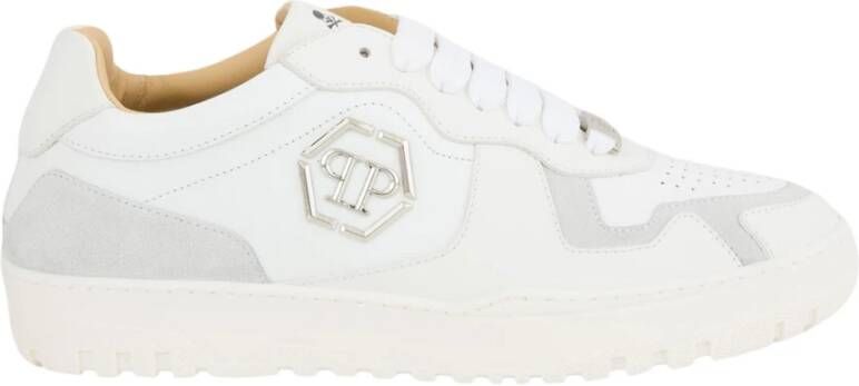 Philipp Plein Leren Lo-Top Sneakers in Wit White Heren