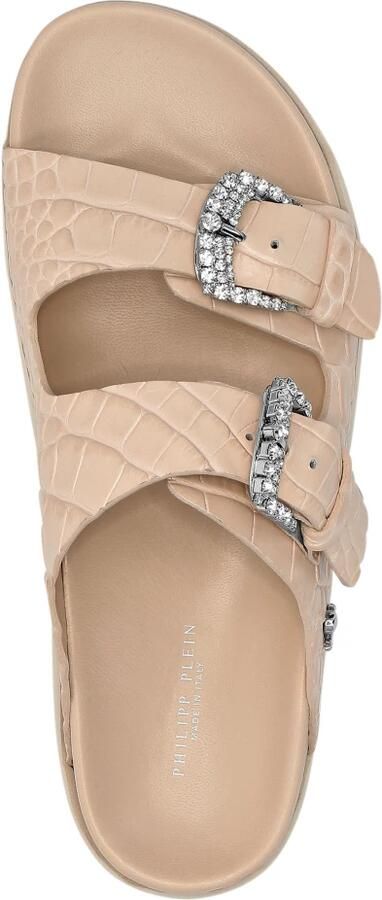 Philipp Plein Croco Printed leren sandalen plat kristal