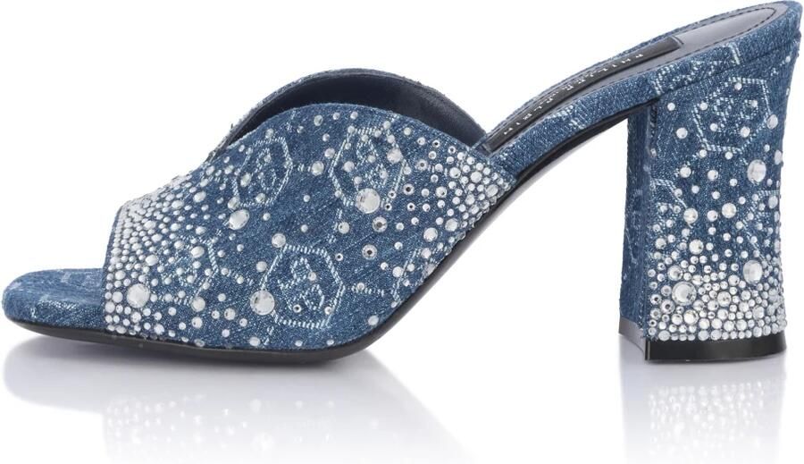 Philipp Plein Denim Mid Heels Platform Sandalen Monogram Strass - Foto 2