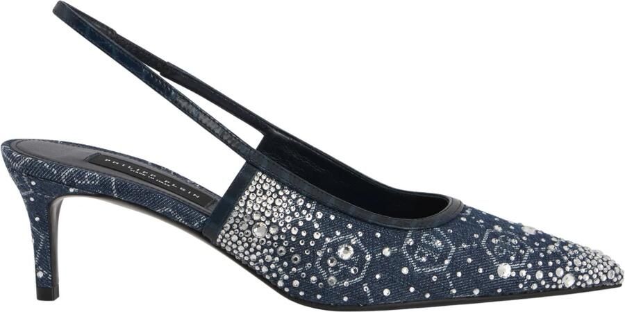Philipp Plein Denim Mid Heels Slingbacks Monogram Strass