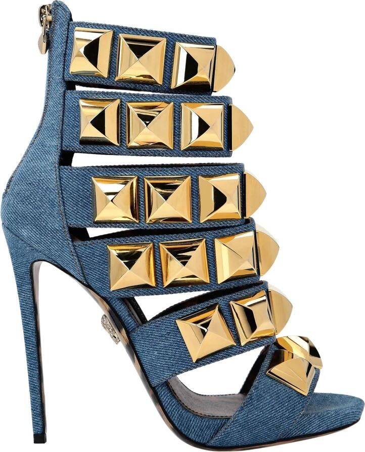 Philipp Plein Denim Sandalen Hoge Hakken Studs