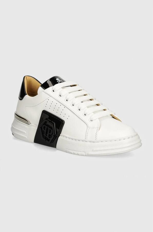 Philipp Plein Hexagon Lo-Top Sneakers Effen Vetersluiting White - Foto 3