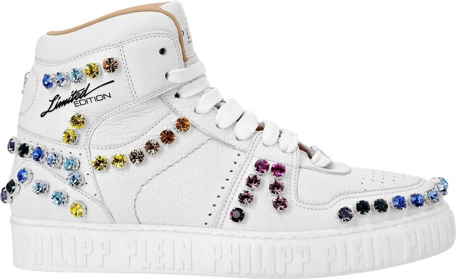 Philipp Plein Leather Hi-Top Sneakers Crystal - Foto 2