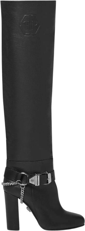 Philipp Plein Leren Laarzen Hoge Hakken Hoog Hexagon Reliëf