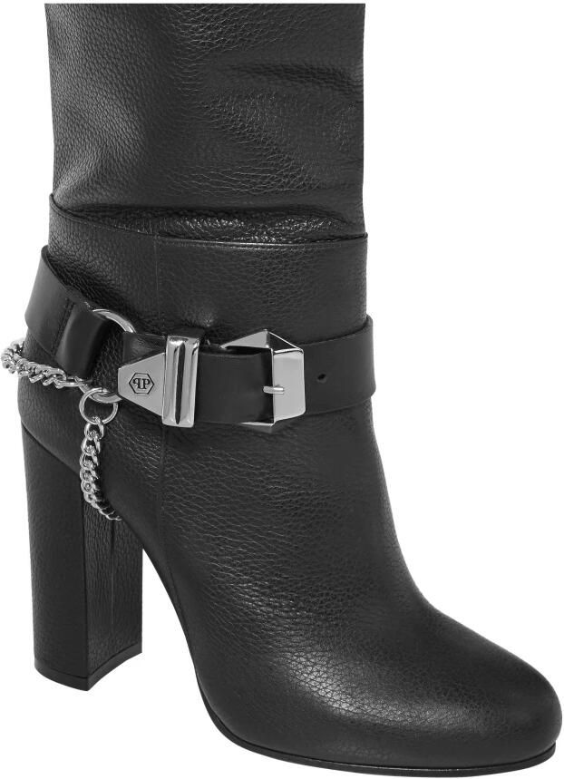 Philipp Plein Leren Laarzen Hoge Hakken Hoog Hexagon Reliëf - Foto 2