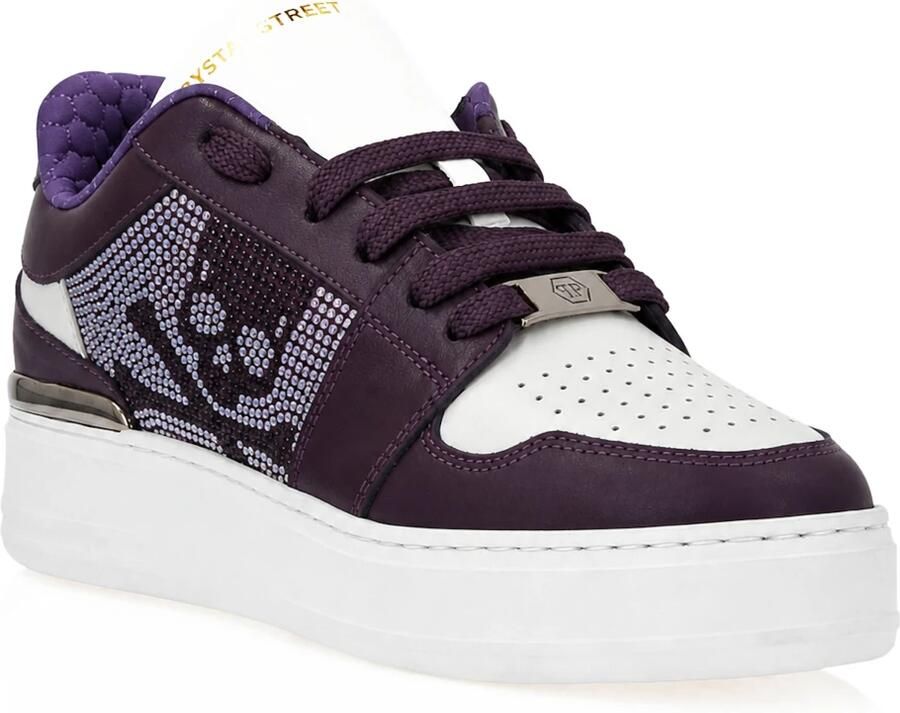 Philipp Plein Lo-Top Crystal Leather Sneakers Skull&Bones - Foto 3