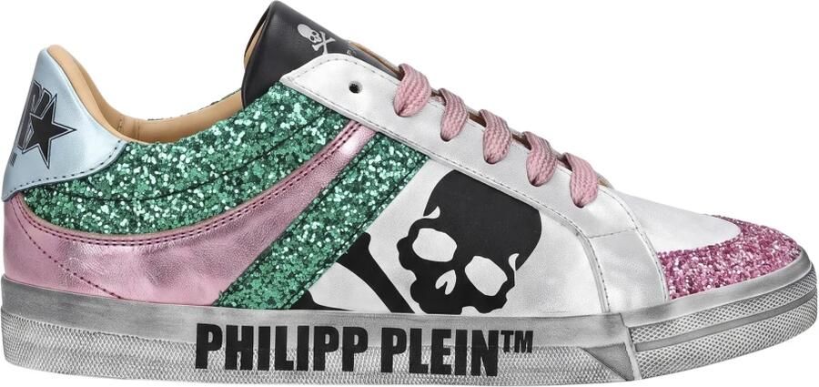 Philipp Plein Sneakers laag 'Skull' smaragd pink zilver