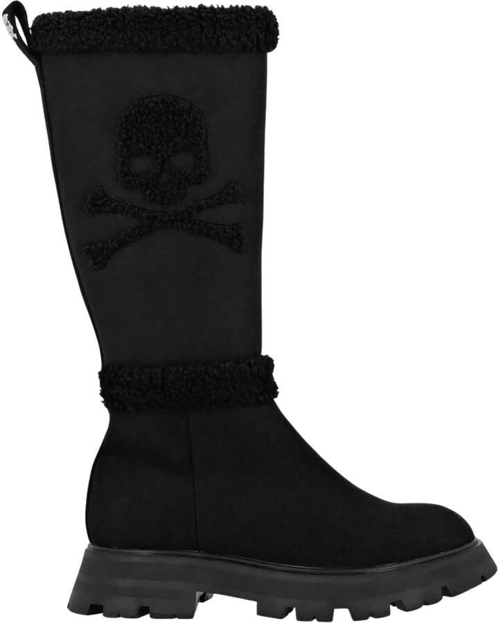 Philipp Plein Mid Flat Boots Skull Bones