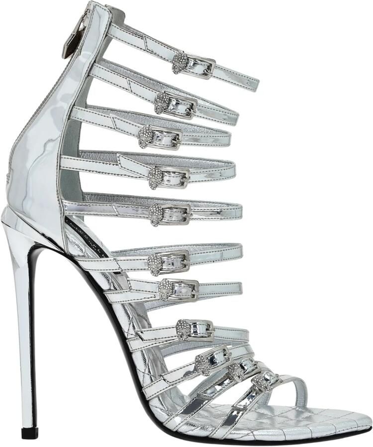 Philipp Plein Mirror Leather High-Heel Sandals Skull