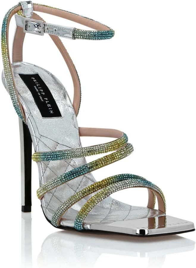 Philipp Plein Mirror Leather Sandals Hi-Heels Crystal - Foto 2