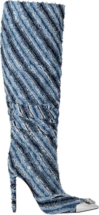 Philipp Plein Mix Denim High Boots Hi-Heels - Foto 2