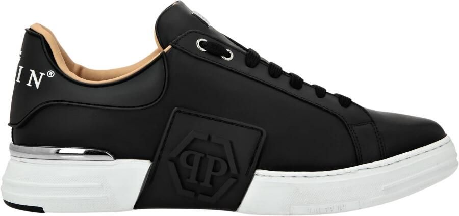 Philipp Plein Zwarte Leren Lo-Top Hexagon Sneakers Zwart Heren