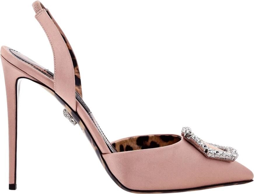 Philipp Plein Satijnen Decollete Slingback Hi-Hakken Kristallen Zeshoek