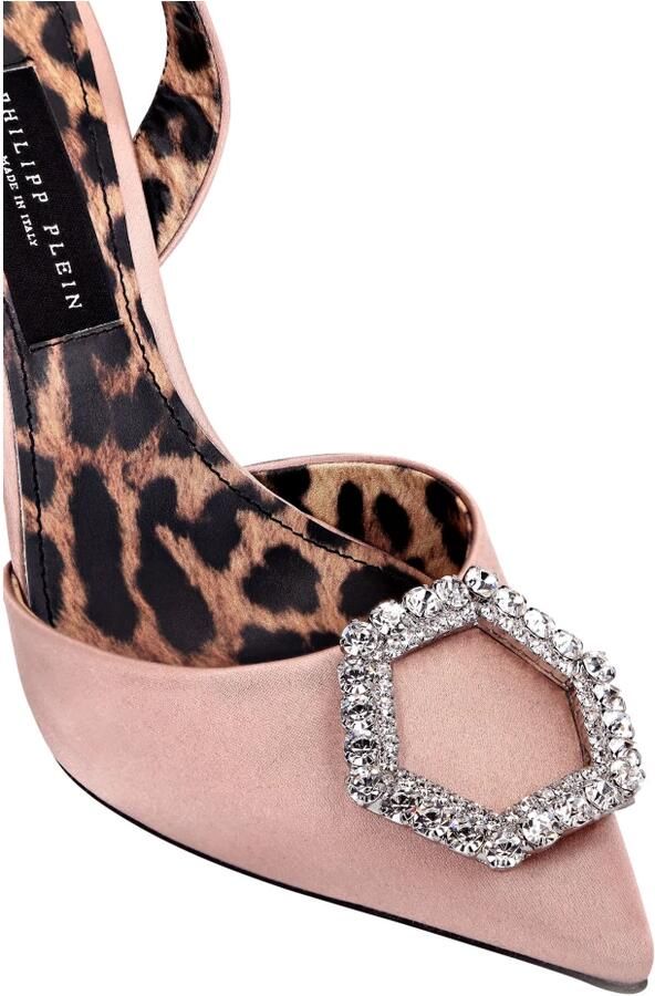 Philipp Plein Satijnen Decollete Slingback Hi-Hakken Kristallen Zeshoek - Foto 2
