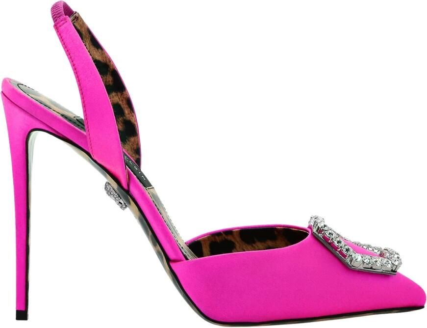 Philipp Plein Satijnen Decollete Slingback Hi-Hakken Kristallen Zeshoek