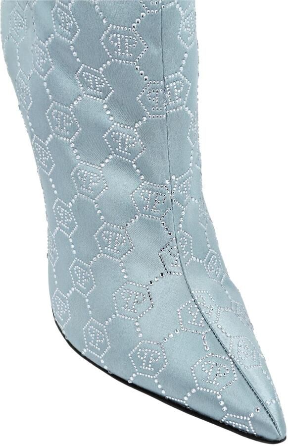 Philipp Plein Satijnen Laarzen Hoge Hakken Mid Monogram Strass - Foto 2