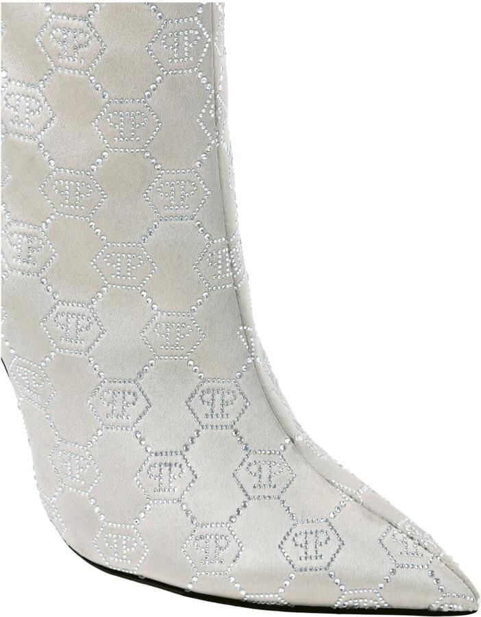 Philipp Plein Satijnen Laarzen Hoge Hakken Midden Monogram Strass - Foto 2