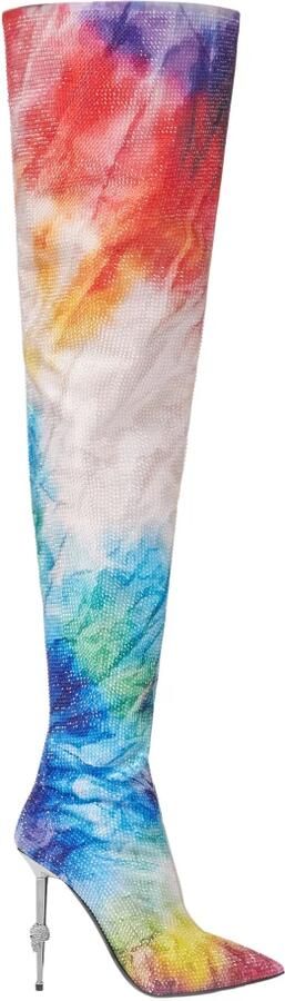 Philipp Plein Satijnen Laarzen Hoge Hakken Overknees Tie Dye