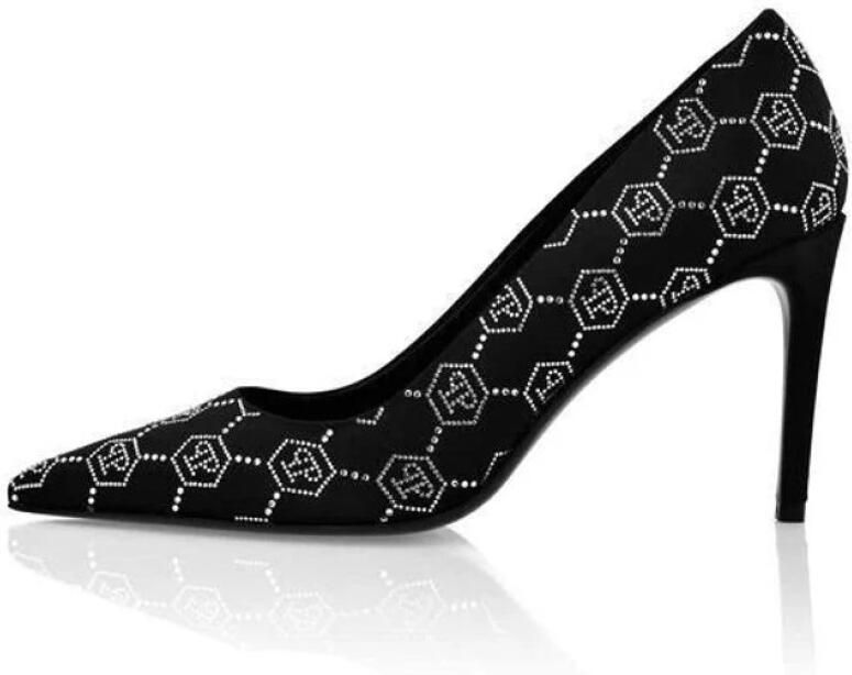 Philipp Plein Satijnen Monogram Zwarte Pumps
