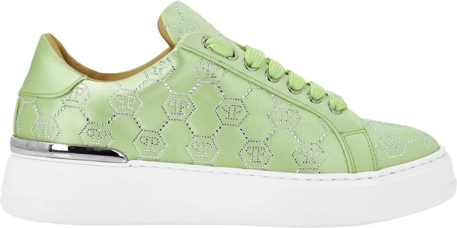 Philipp Plein Satin Lo Top Sneakers Monogram Strass