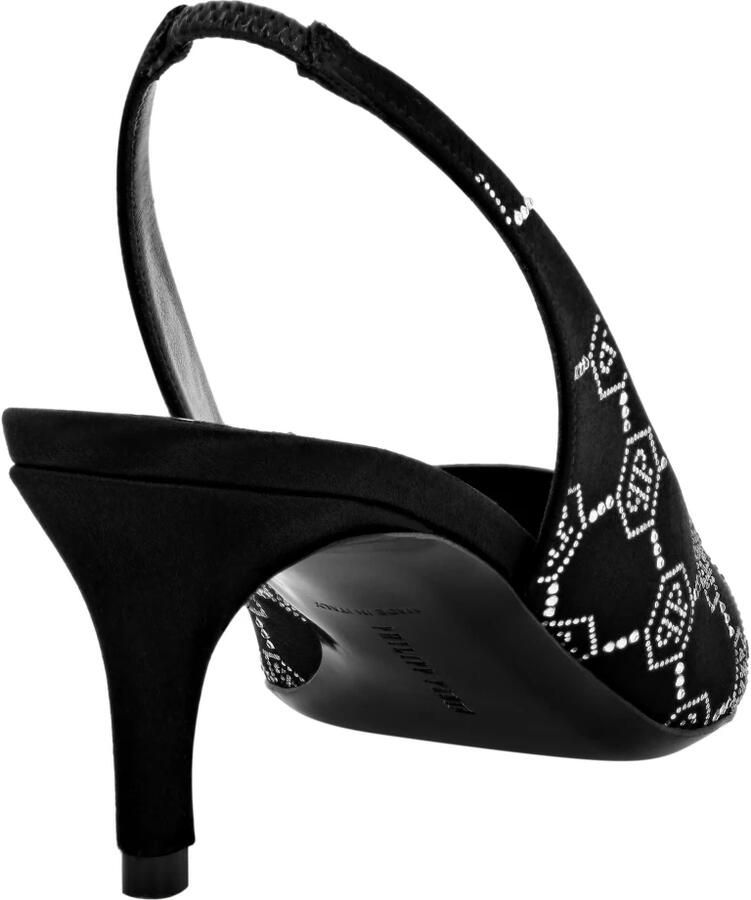 Philipp Plein Satin Slingback Lage Hakken Strass Monogram