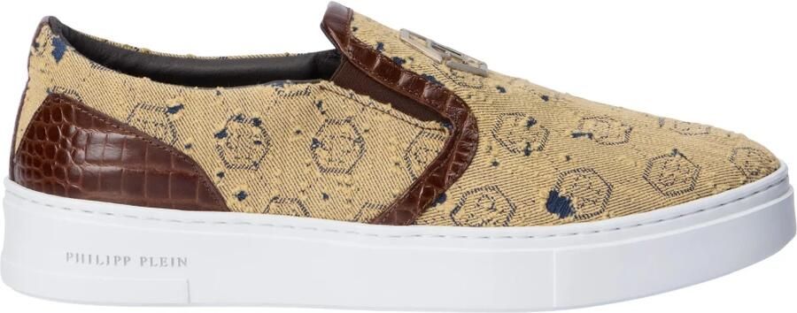 Philipp Plein Slip On Sneakers Denim Jacquard Monogram