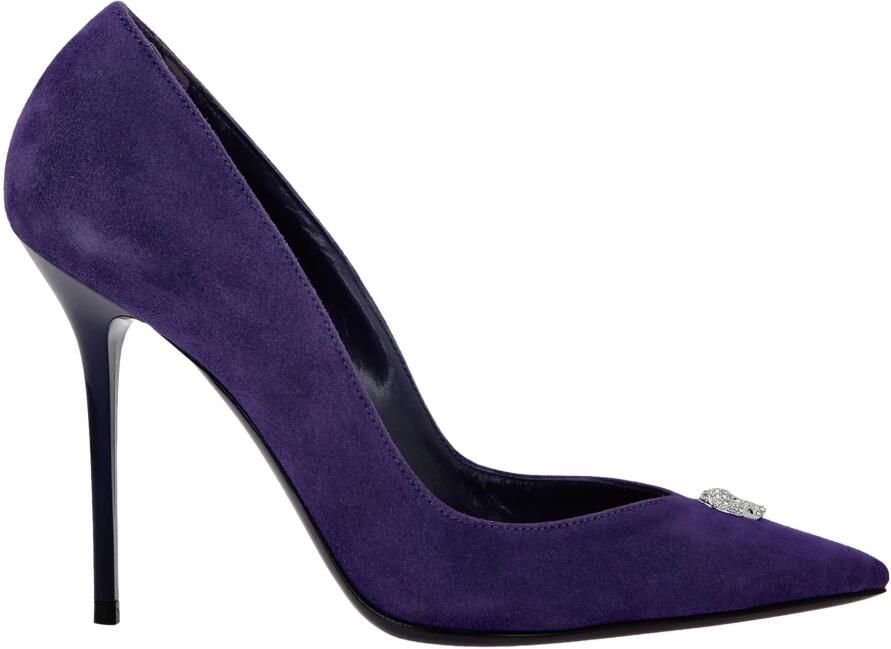 Philipp Plein Suede Decollette High Heels Crystal Skull