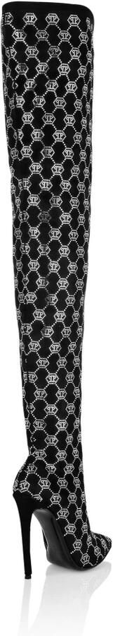 Philipp Plein Suede Strass Laarzen Hoge Hakken Overknee Strass Monogram - Foto 1