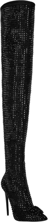 Philipp Plein Suede Strass Laarzen Hoge Hakken Overknees Gothic Plein