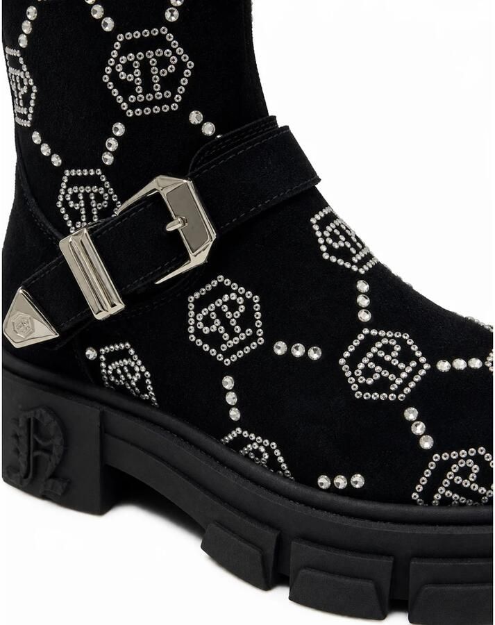 Philipp Plein Suede Strass Laarzen Platte Hoge Monogram - Foto 3