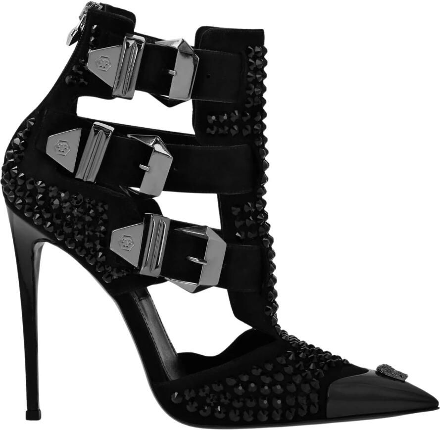 Philipp Plein Suede Strass Sandalen Hoge Hakken Skull