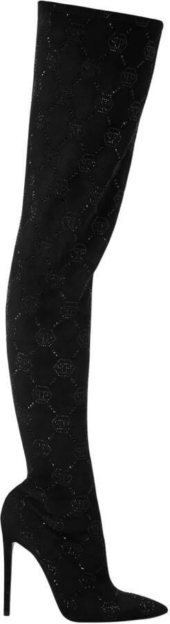 Philipp Plein Suede Stretch Laarzen Hoge Hakken Overknees Monogram - Foto 2