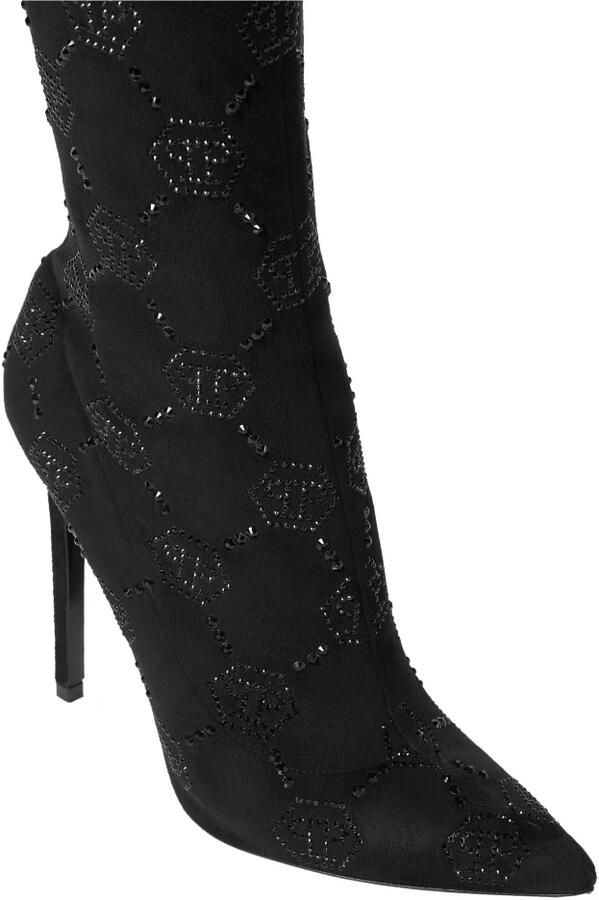 Philipp Plein Suede Stretch Laarzen Hoge Hakken Overknees Monogram