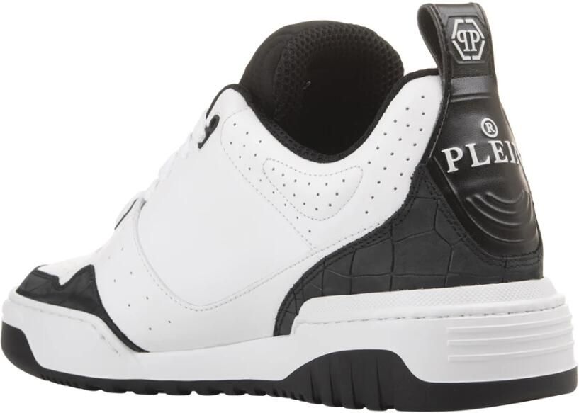 Philipp Plein Witte leren sneakers met hexagon patch