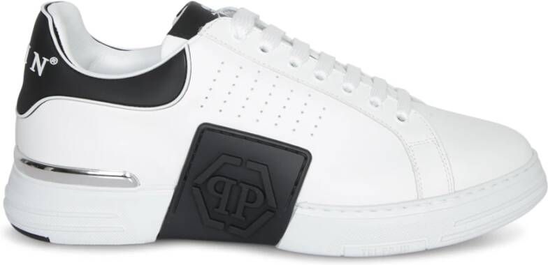 Philipp Plein Reliëf wit leren sneakers