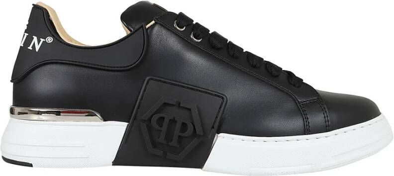 Philipp Plein Zwarte Leren Lo-Top Hexagon Sneakers Zwart Heren