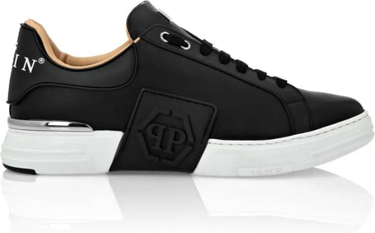 Philipp Plein Zwarte Leren Lo-Top Hexagon Sneakers Zwart Heren