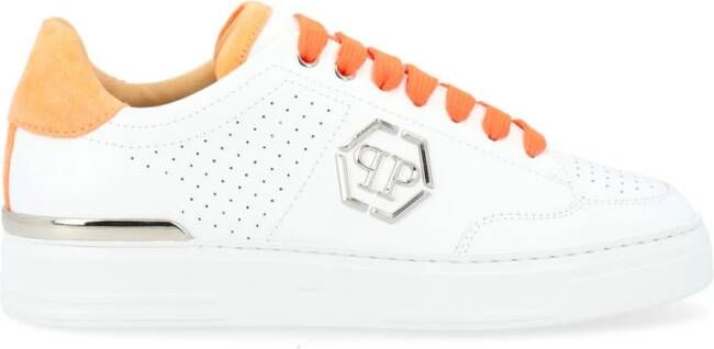 Philipp Plein Wit en Oranje Geperforeerde Leren Sneakers White Heren