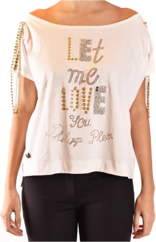 Philipp Plein Wit Print Boothals T-shirt