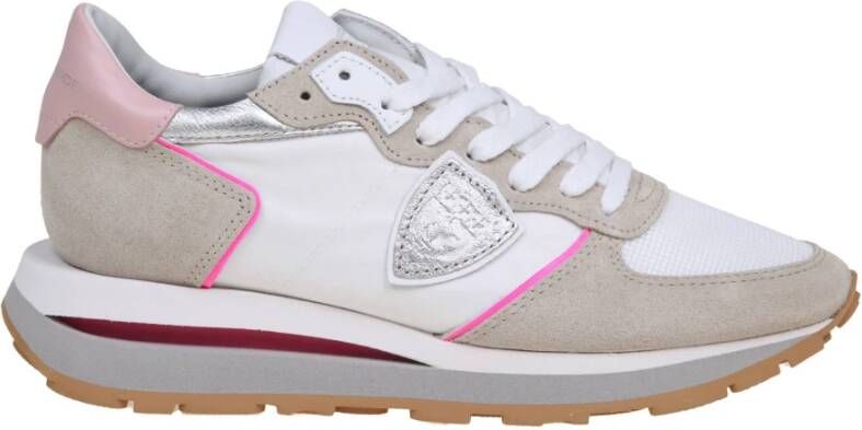 Philipp Plein Witte en Roze Suede Nylon Sneakers White Dames