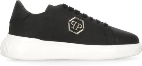 Philipp Plein Zwarte Leren Sneakers met Metalen Details