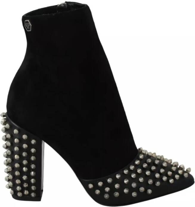 Philipp Plein Zwarte Suede Enkellaarsjes met Noppen