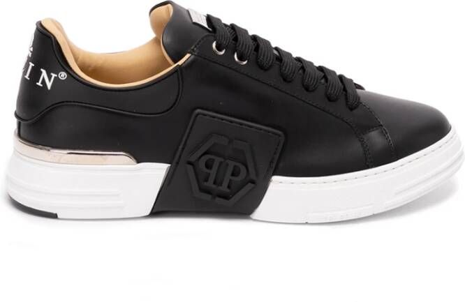 Philipp Plein Zwarte Leren Lo-Top Hexagon Sneakers Zwart Heren