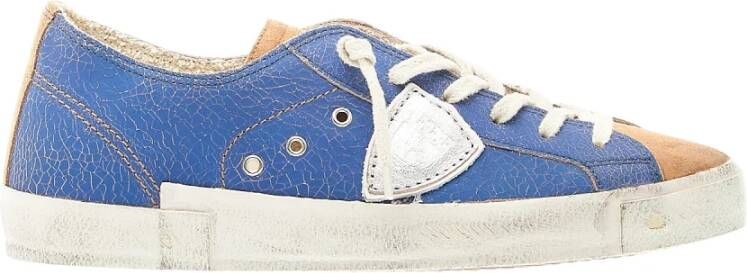 Philippe Model Blauw Leren Lage Sneakers Multicolor Heren