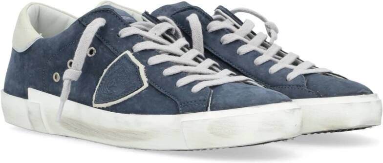 Philippe Model Blauwe Gebruikte Effect Leren Sneakers Blauw Heren