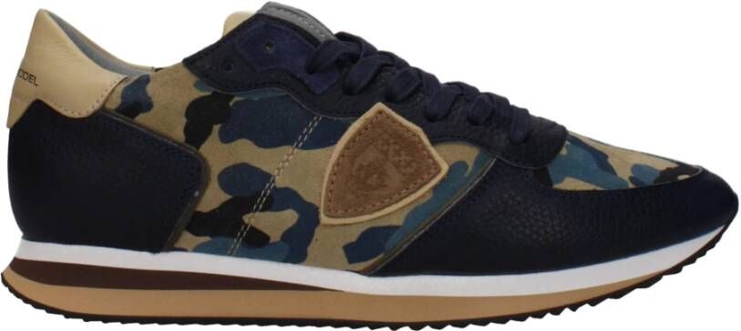 Philippe Model Blauwe Leren Sneakers met Vintage Effect
