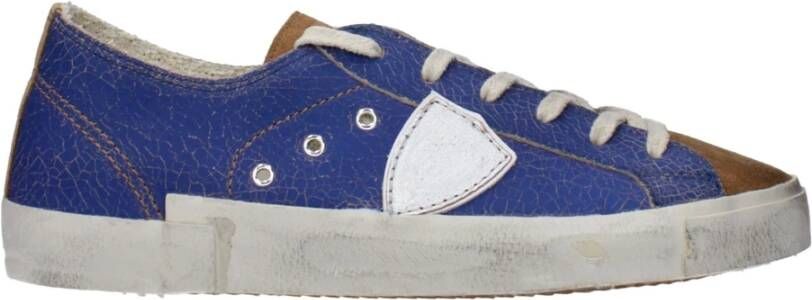Philippe Model Blauwe Leren Sneakers Vintage Stijl
